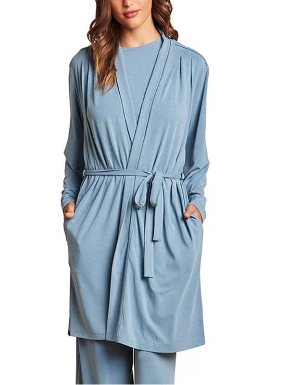 NWT Barefoot Dreams Sand Washed Jersey Midi Robe Bathrobe XL Seashore Blue Cozy